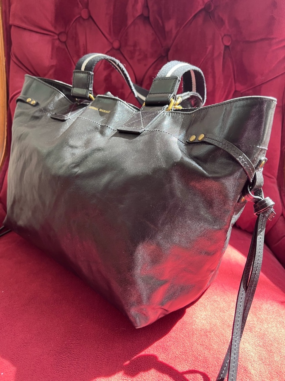 Isabel Marant Wardy Tote—Double-Handle Black Leather with Gold Zipper - Picture 7 of 16